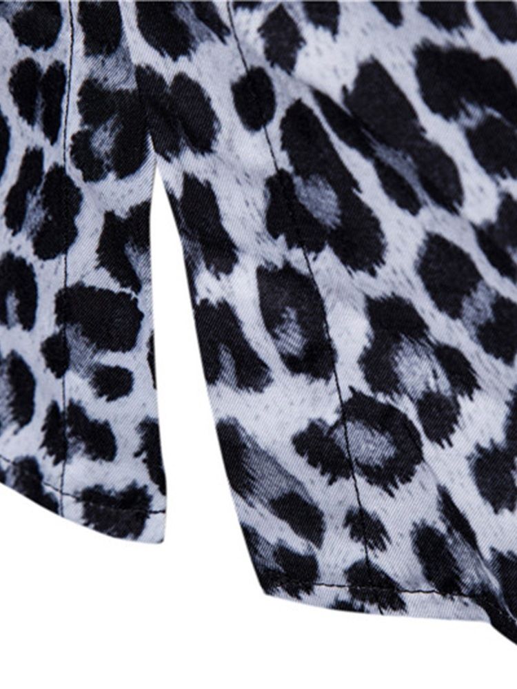 Leopardtryckta Lapel Slim Mäns Fritidsskjortor