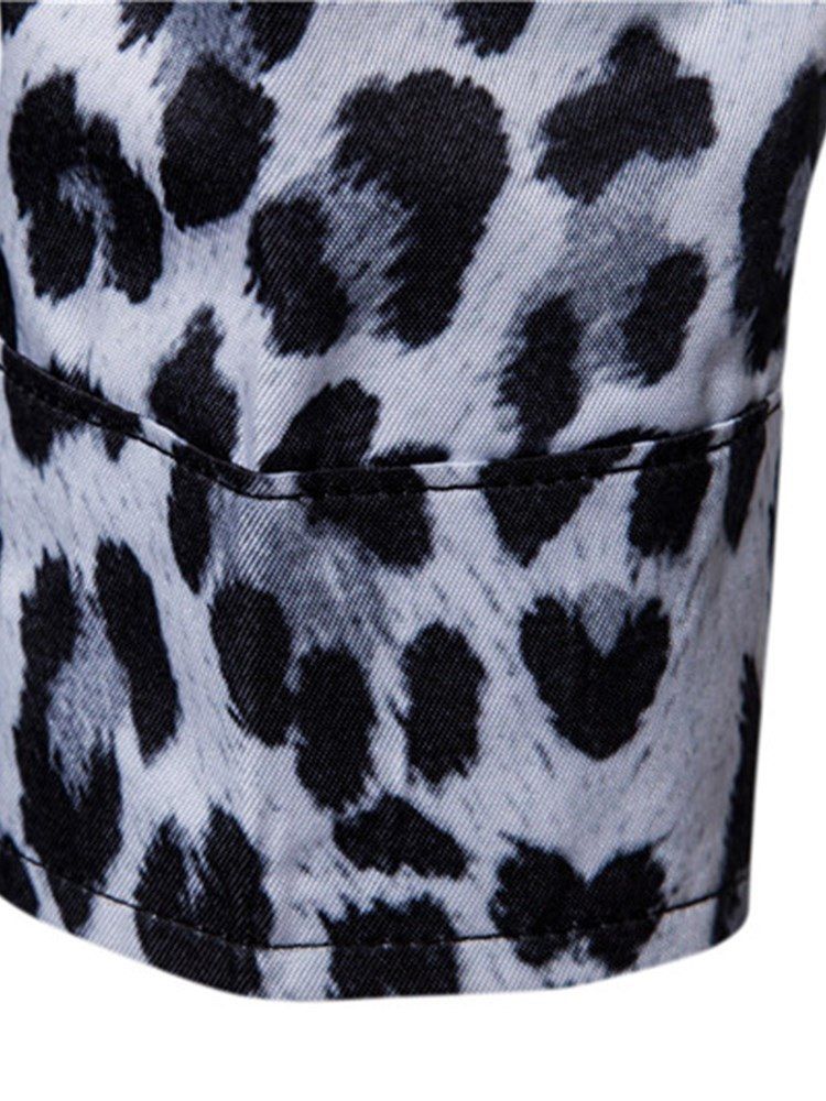 Leopardtryckta Lapel Slim Mäns Fritidsskjortor