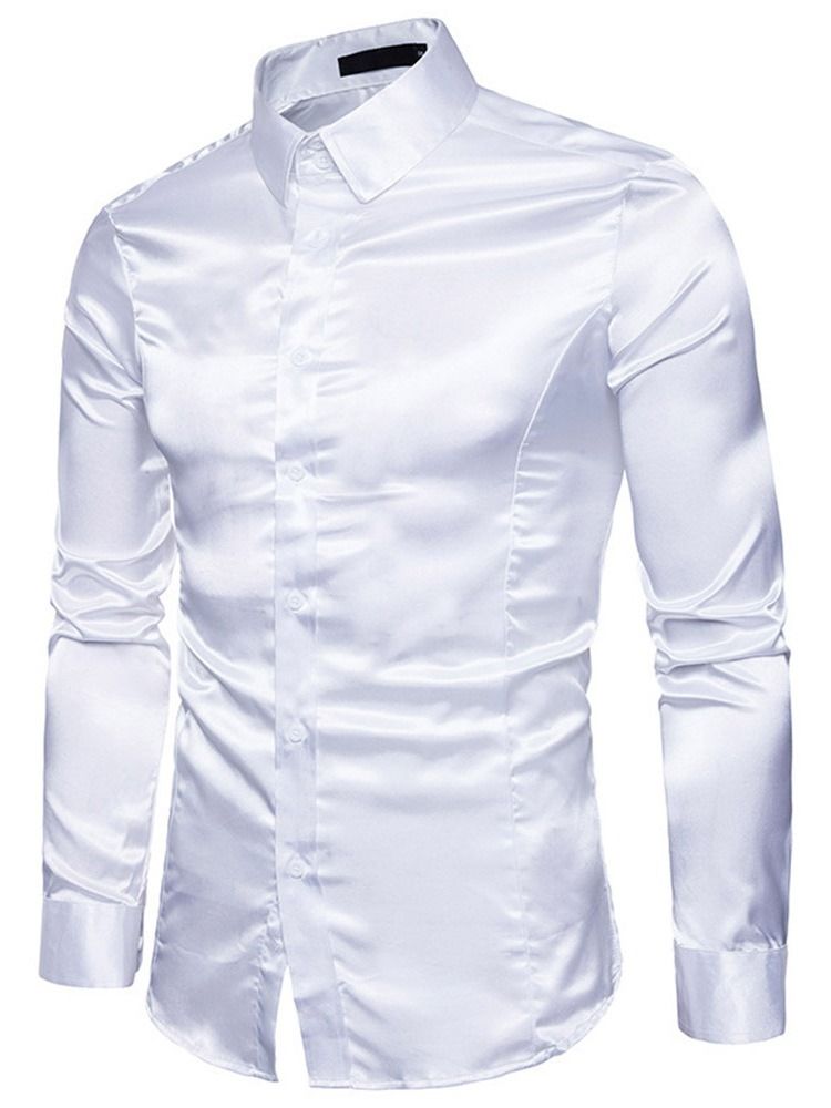 Mode Vanlig Lapel Fall Slim Shirt