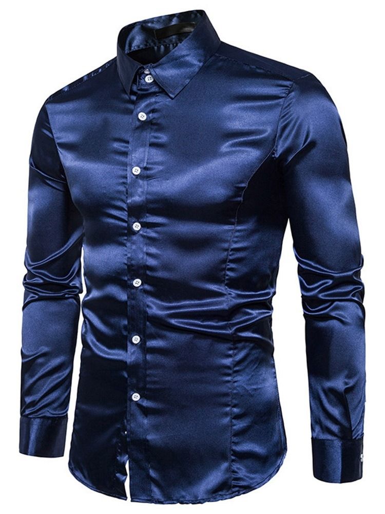 Mode Vanlig Lapel Fall Slim Shirt