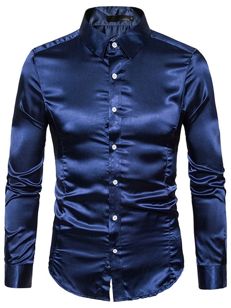 Mode Vanlig Lapel Fall Slim Shirt