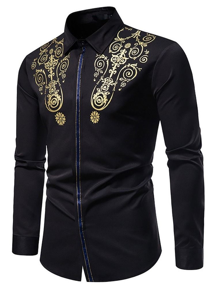 Modetryck Lapel Sommar Slim Shirt