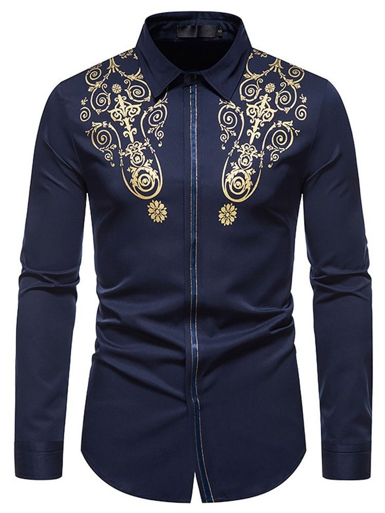 Modetryck Lapel Sommar Slim Shirt