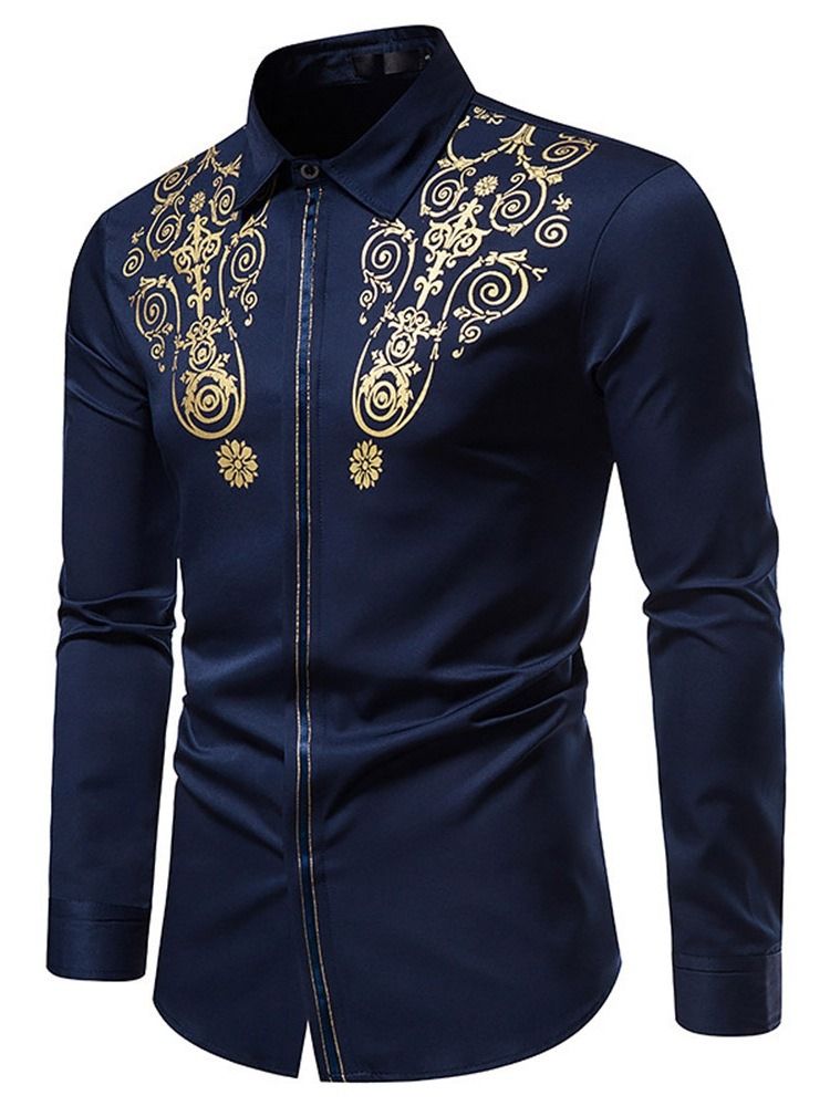Modetryck Lapel Sommar Slim Shirt