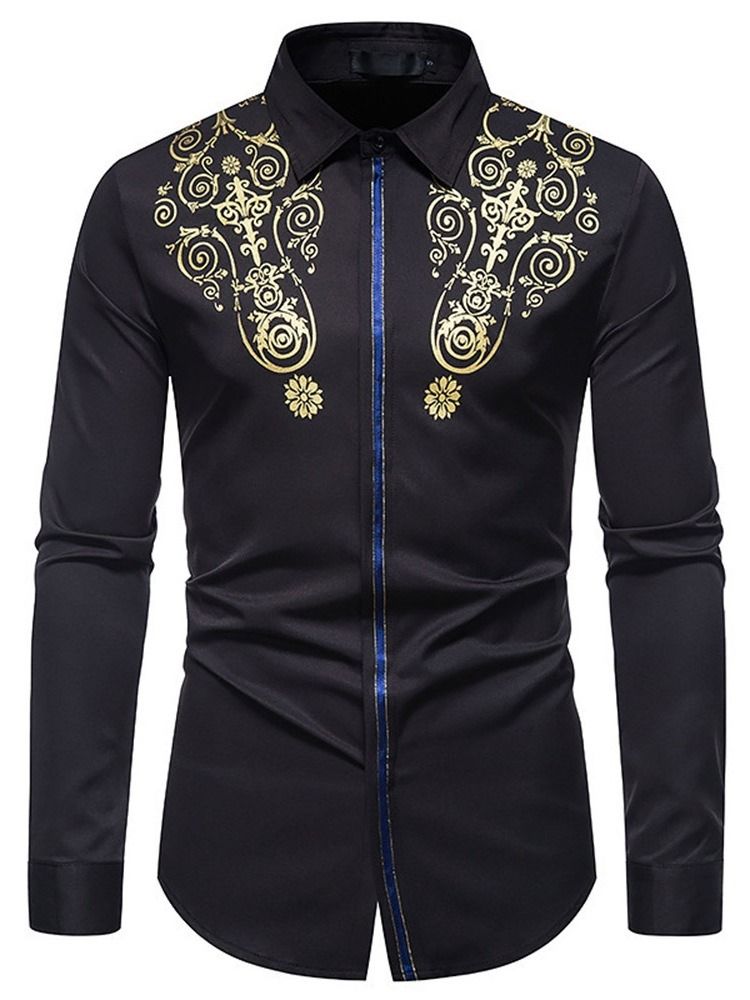 Modetryck Lapel Sommar Slim Shirt