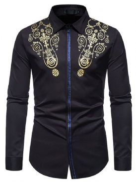 Modetryck Lapel Sommar Slim Shirt