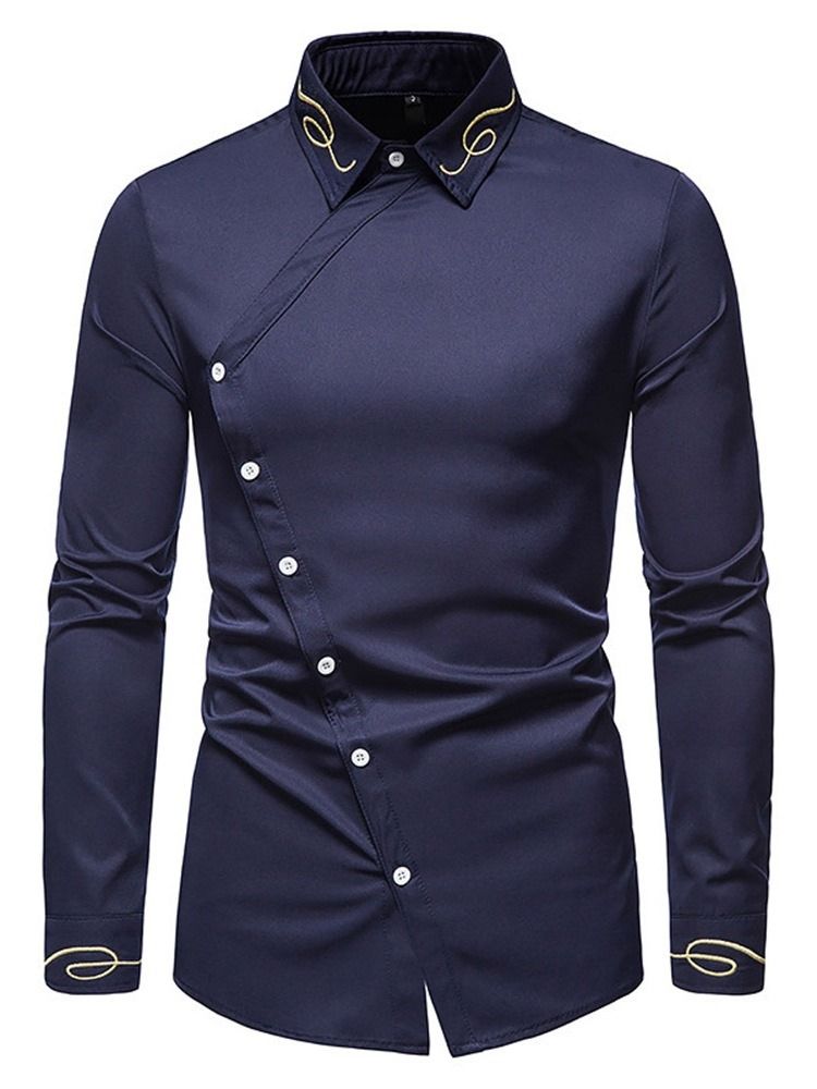 Ol Asymmetrisk Lapel Slim Herrskjorta