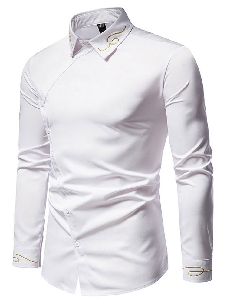 Ol Asymmetrisk Lapel Slim Herrskjorta