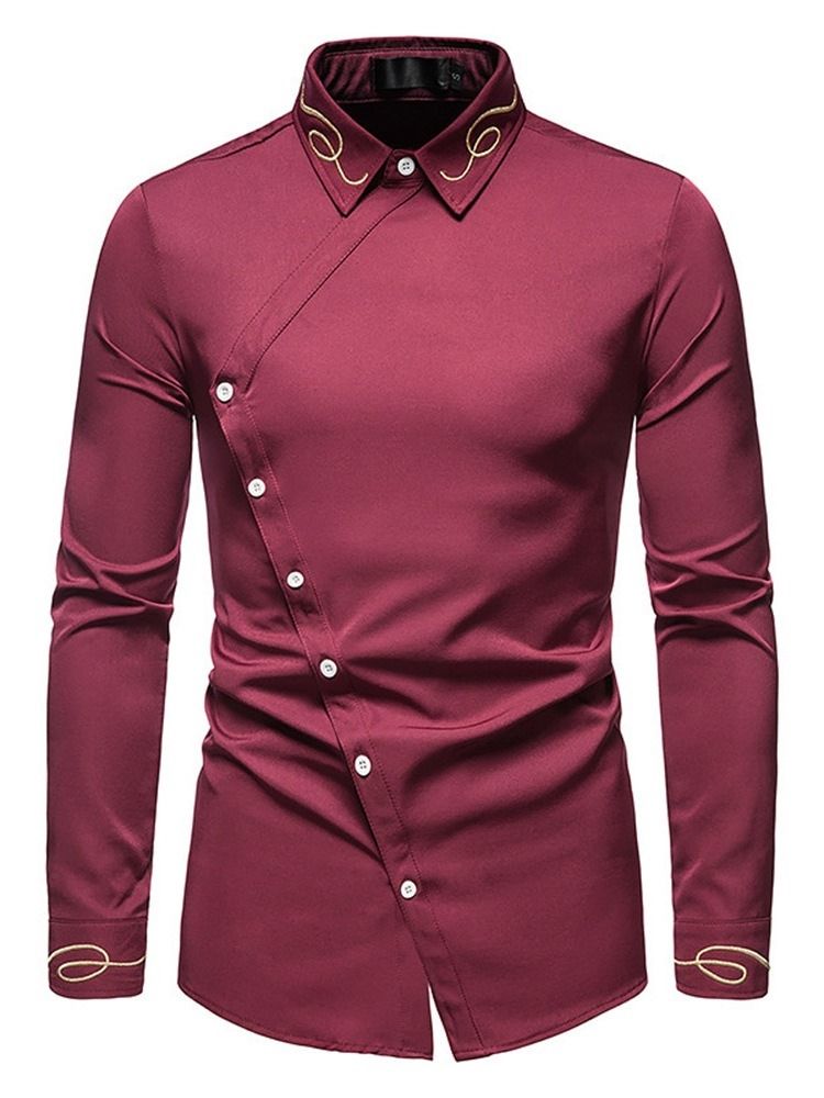Ol Asymmetrisk Lapel Slim Herrskjorta