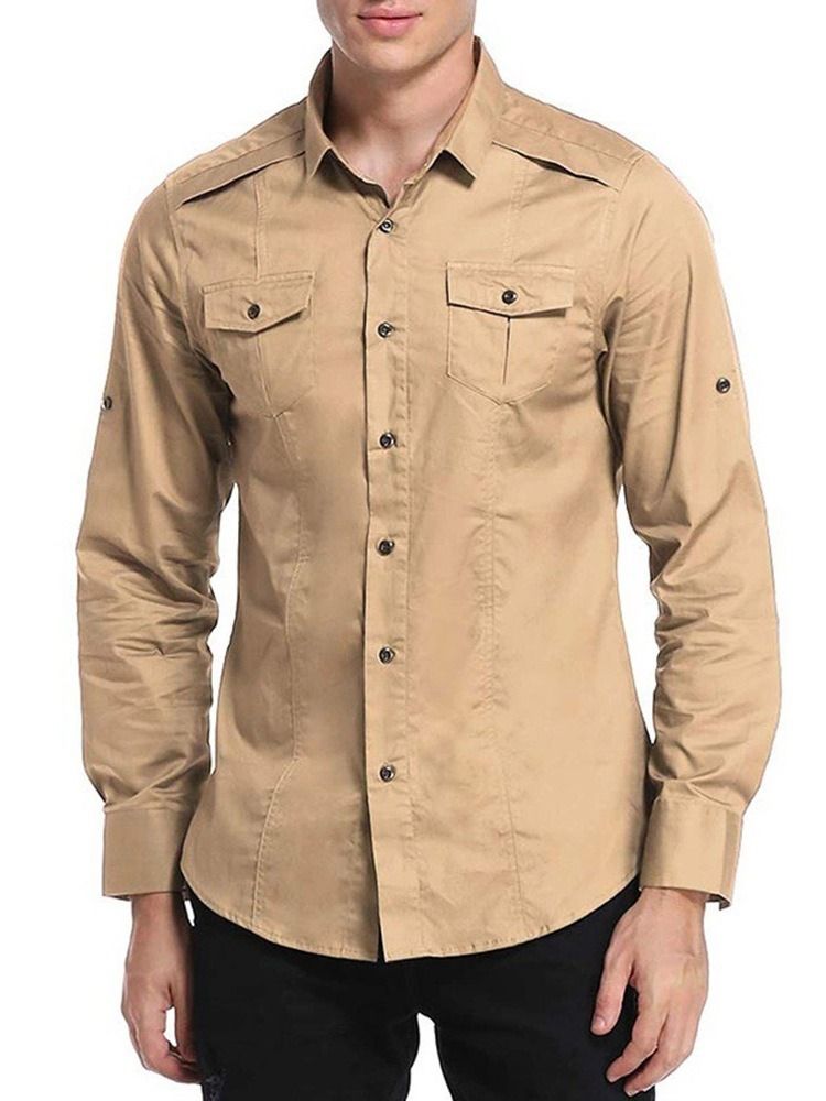 Ol Button Lapel Enkelknäppt Slim Herrskjorta