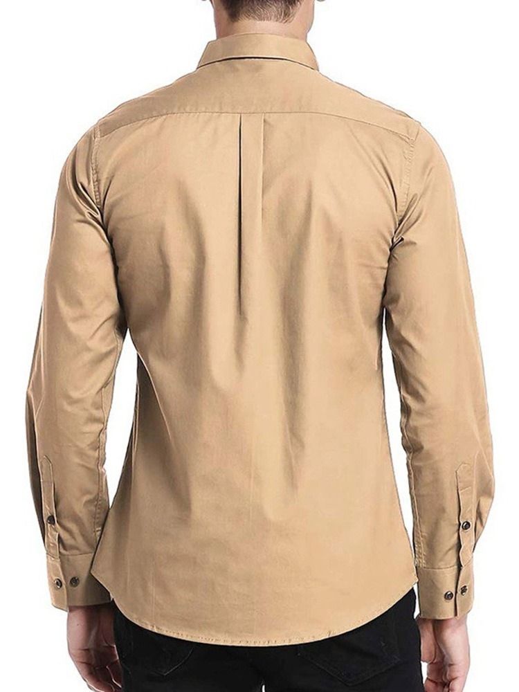 Ol Button Lapel Enkelknäppt Slim Herrskjorta