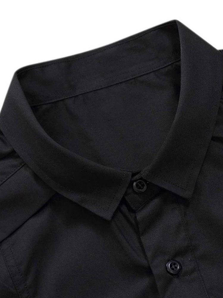 Ol Button Lapel Enkelknäppt Slim Herrskjorta