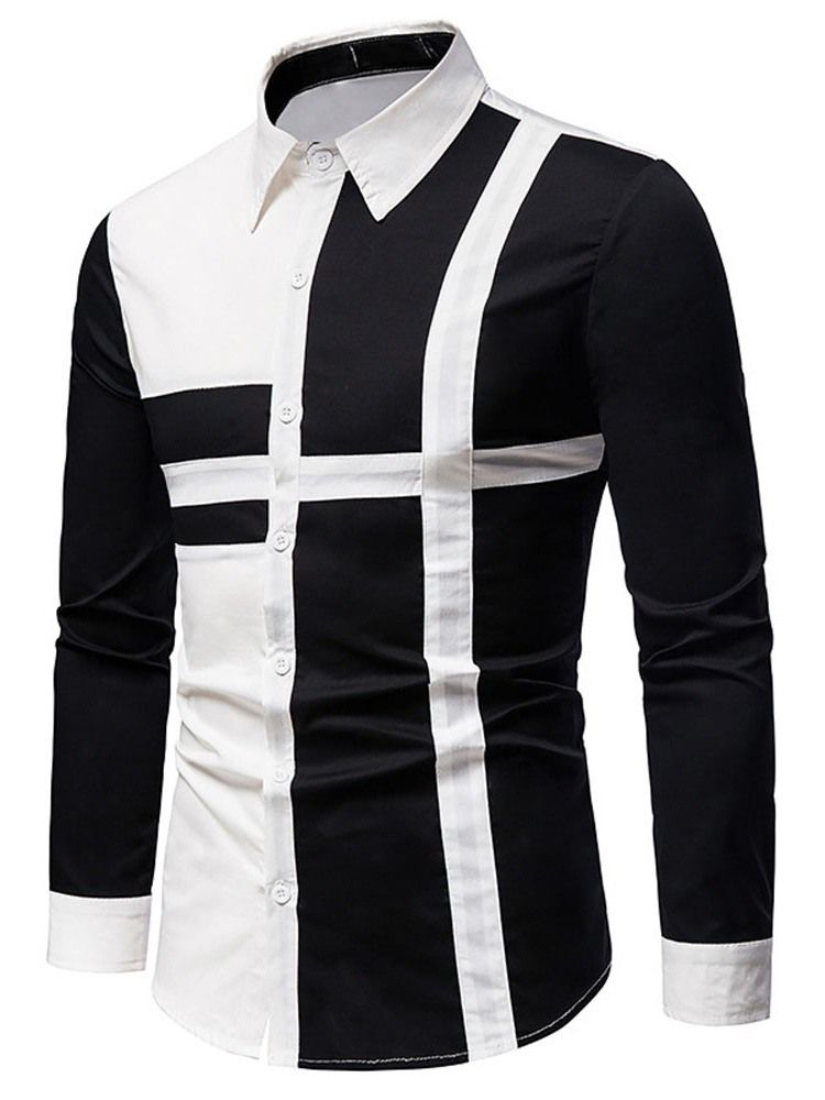 Ol Lapel Color Block Fall Enkelknäppt Herrskjorta