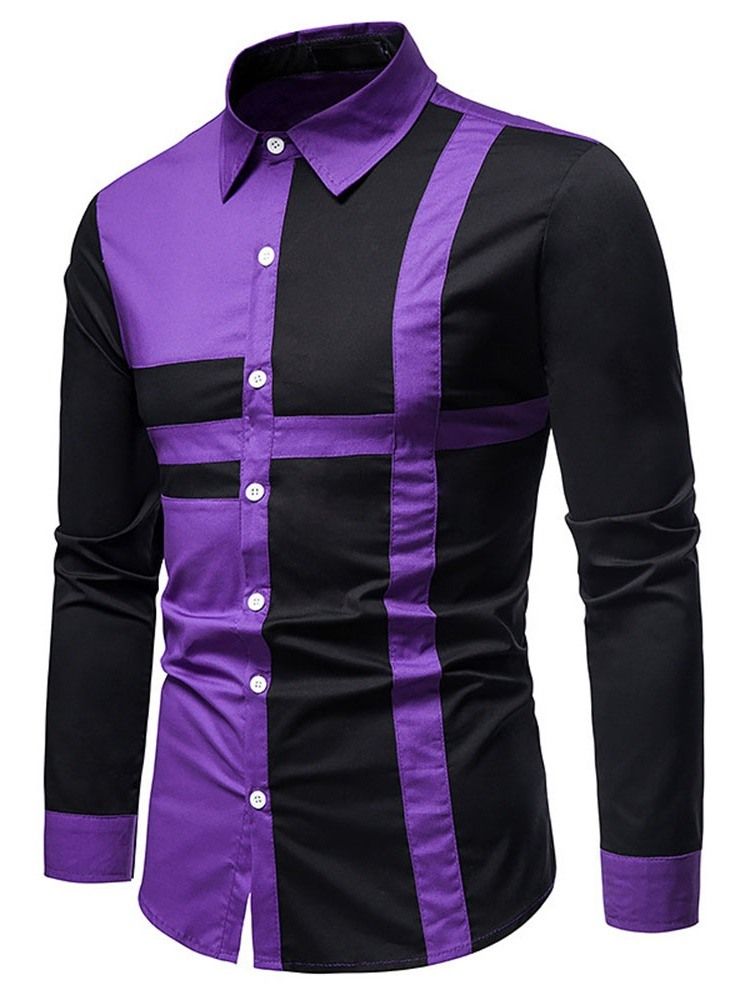 Ol Lapel Color Block Fall Enkelknäppt Herrskjorta