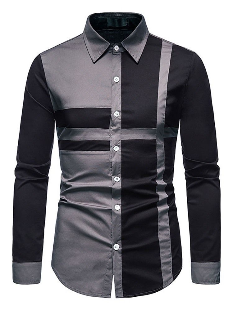 Ol Lapel Color Block Fall Enkelknäppt Herrskjorta
