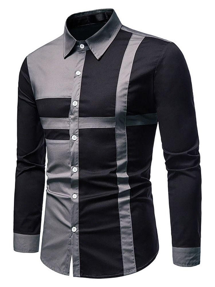 Ol Lapel Color Block Fall Enkelknäppt Herrskjorta