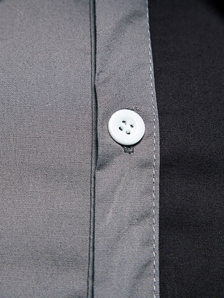 Ol Lapel Color Block Fall Enkelknäppt Herrskjorta