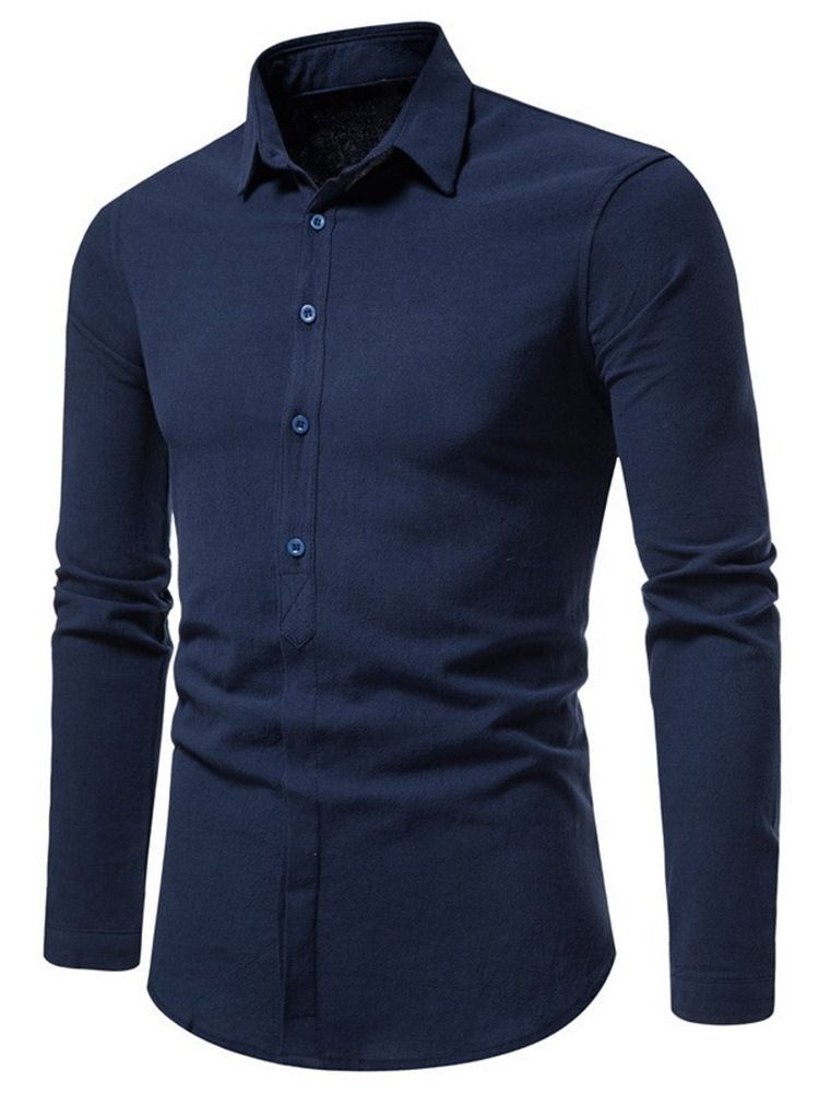 Ol Plain Lapel Enkelknäppt Herrskjorta