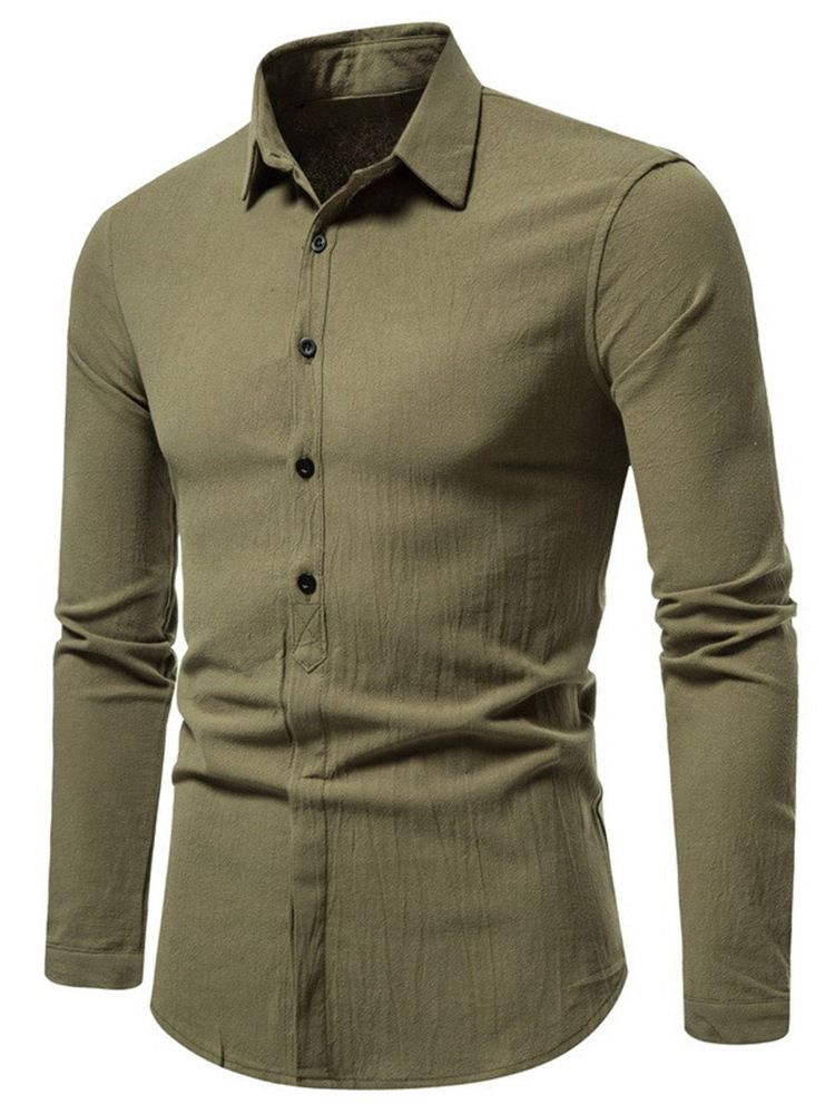 Ol Plain Lapel Enkelknäppt Herrskjorta