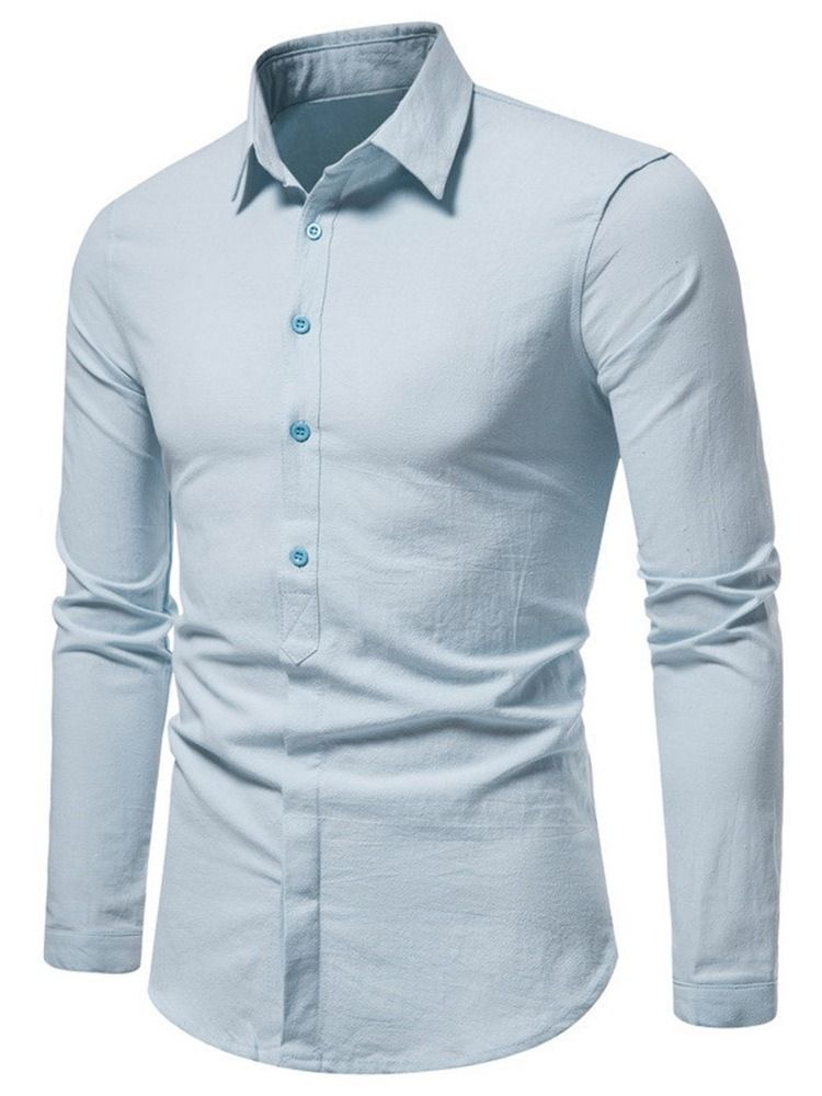 Ol Plain Lapel Enkelknäppt Herrskjorta