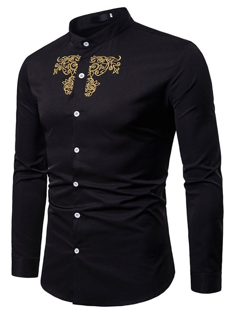 Ol Plain Stand Collar Slim Enkelknäppt Herrskjorta