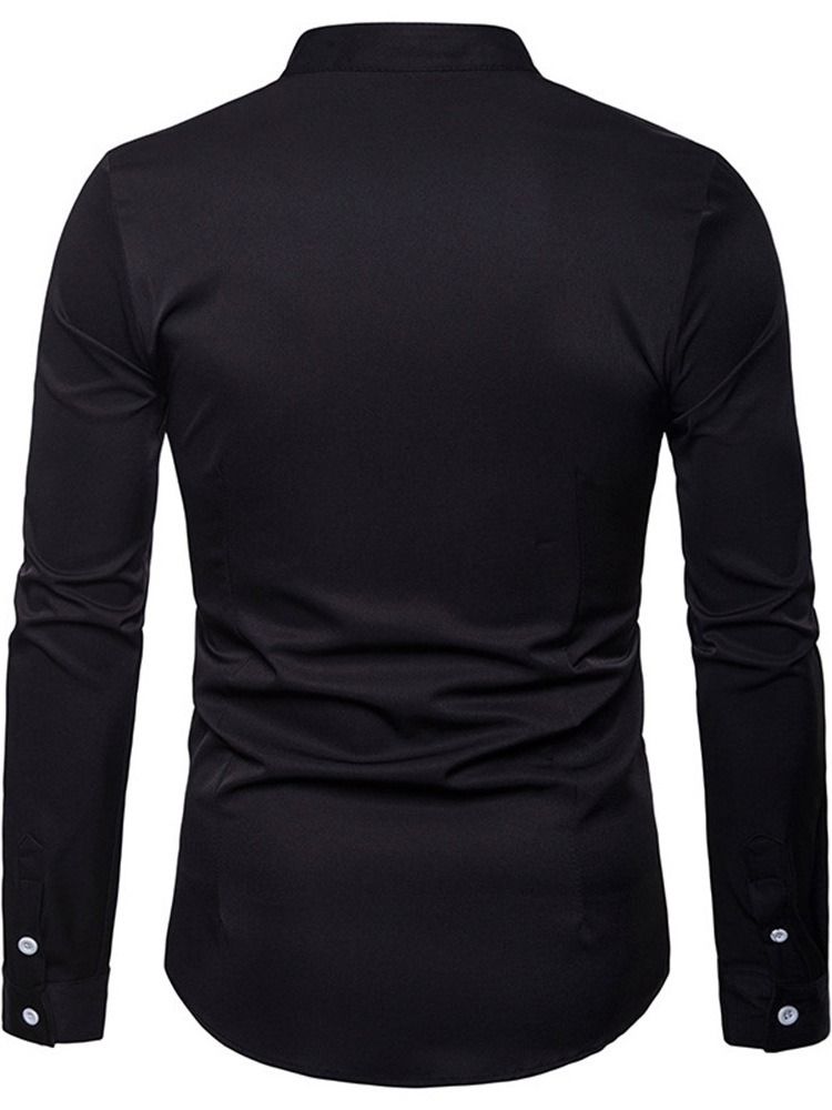 Ol Plain Stand Collar Slim Enkelknäppt Herrskjorta
