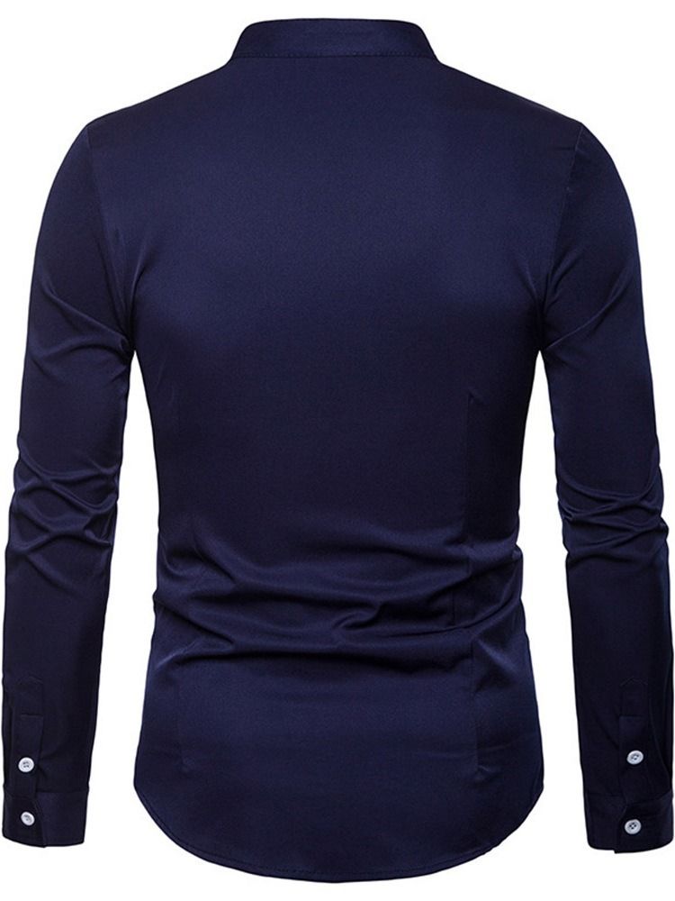 Ol Plain Stand Collar Slim Enkelknäppt Herrskjorta