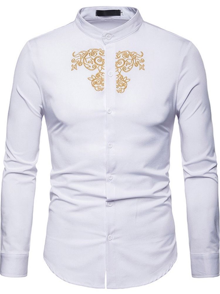Ol Plain Stand Collar Slim Enkelknäppt Herrskjorta