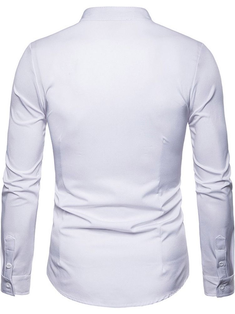 Ol Plain Stand Collar Slim Enkelknäppt Herrskjorta