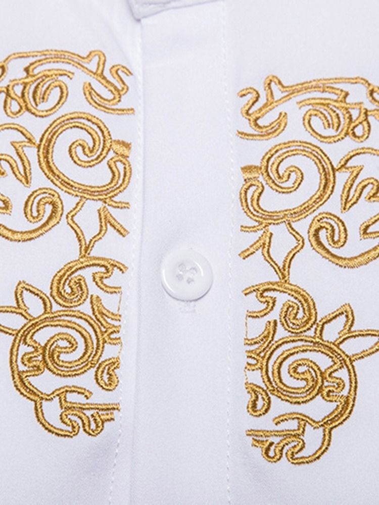Ol Plain Stand Collar Slim Enkelknäppt Herrskjorta