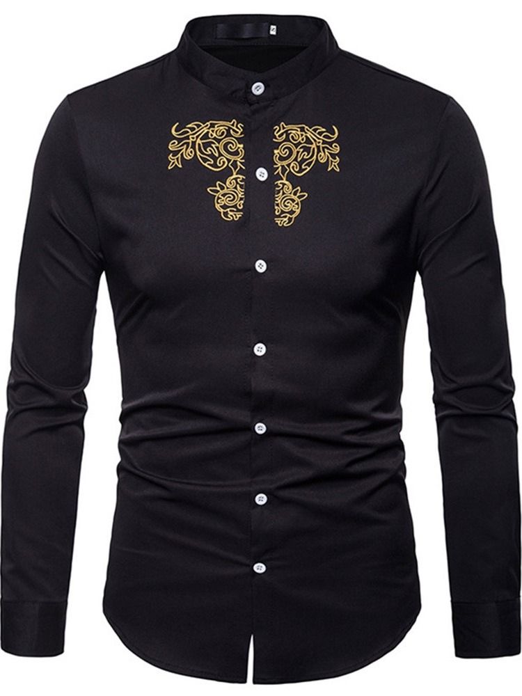 Ol Plain Stand Collar Slim Enkelknäppt Herrskjorta