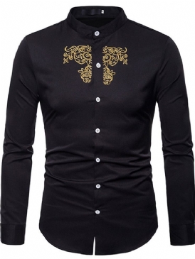Ol Plain Stand Collar Slim Enkelknäppt Herrskjorta
