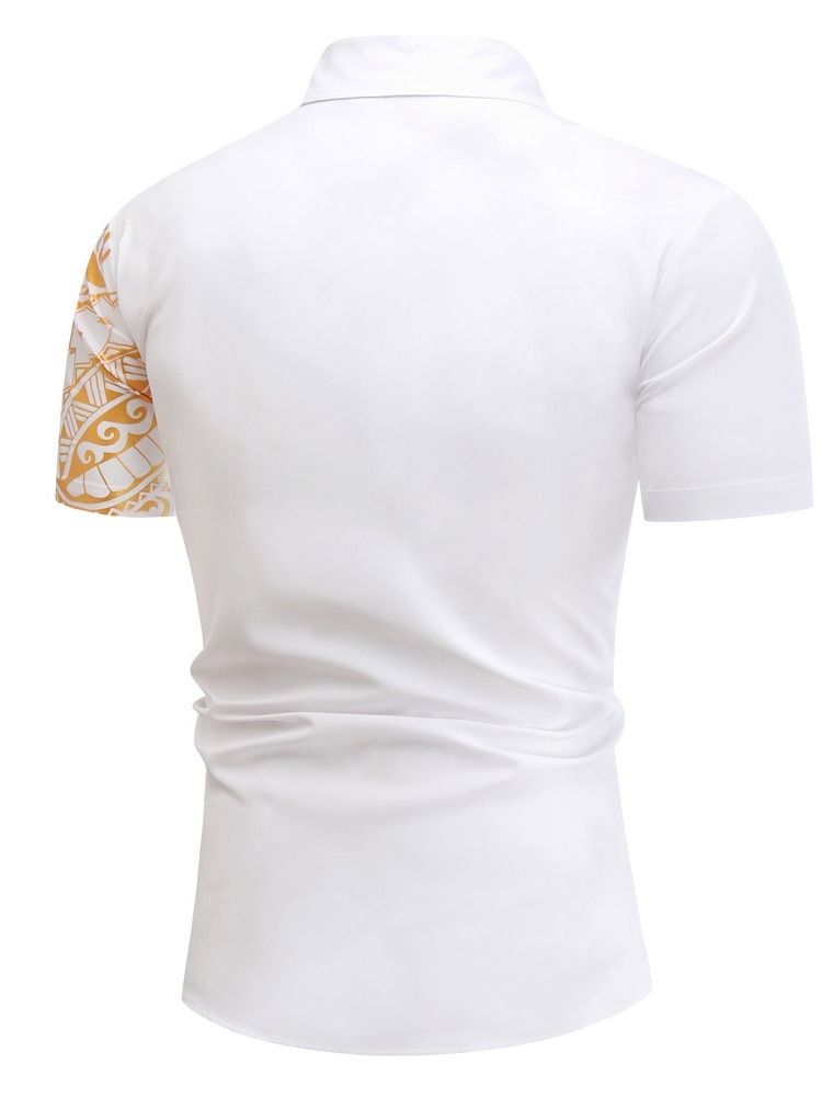 Ol Print Lapel Slim Shirt För Män