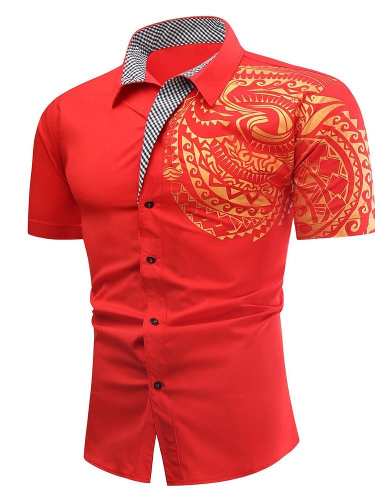 Ol Print Lapel Slim Shirt För Män