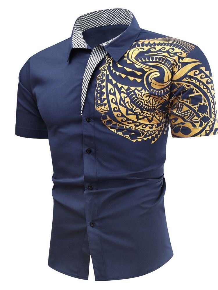 Ol Print Lapel Slim Shirt För Män