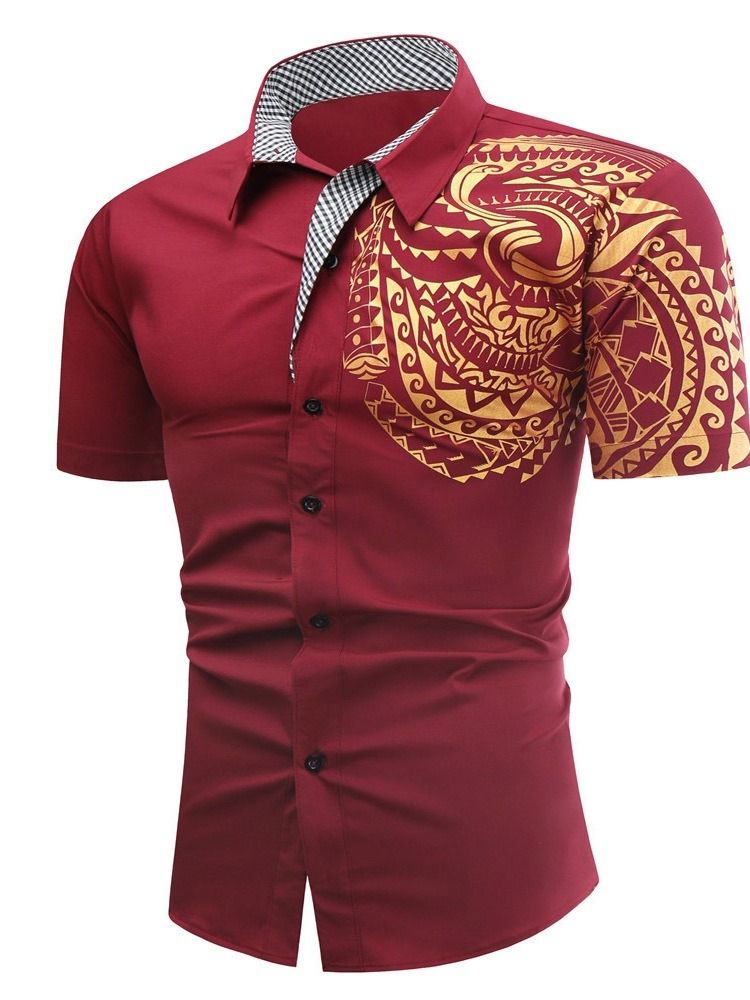 Ol Print Lapel Slim Shirt För Män