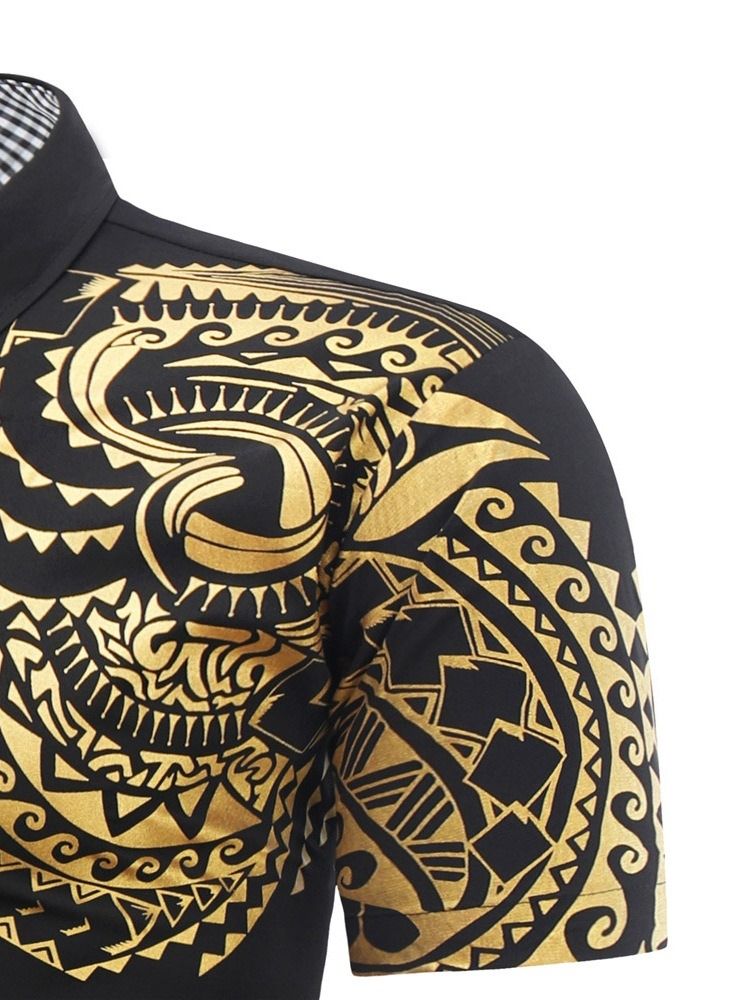 Ol Print Lapel Slim Shirt För Män