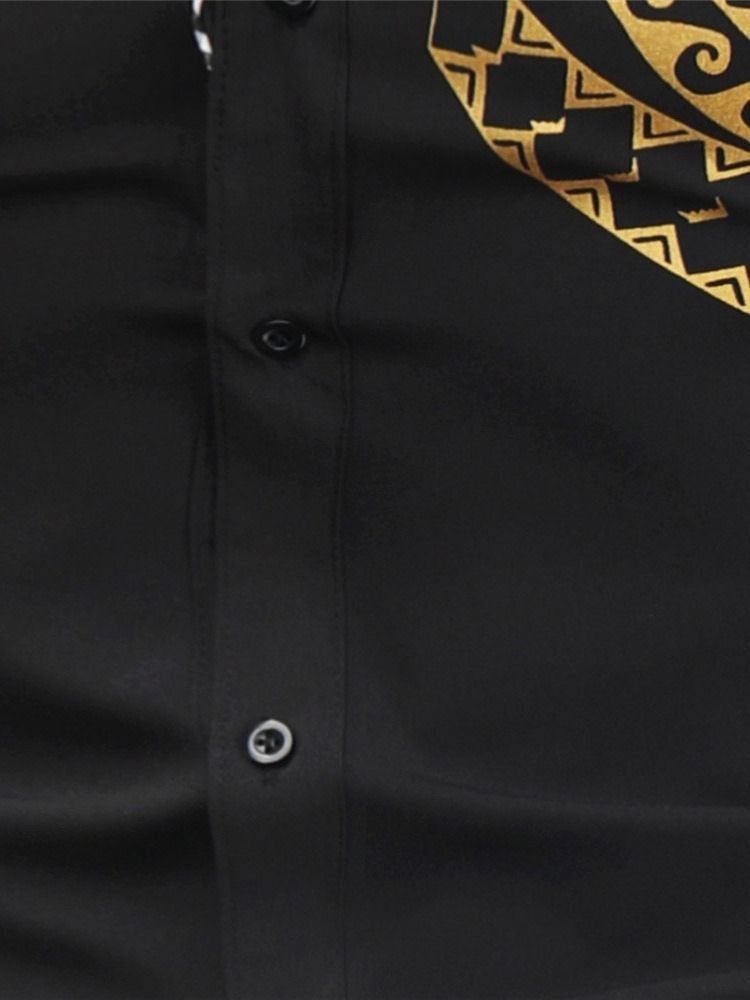 Ol Print Lapel Slim Shirt För Män