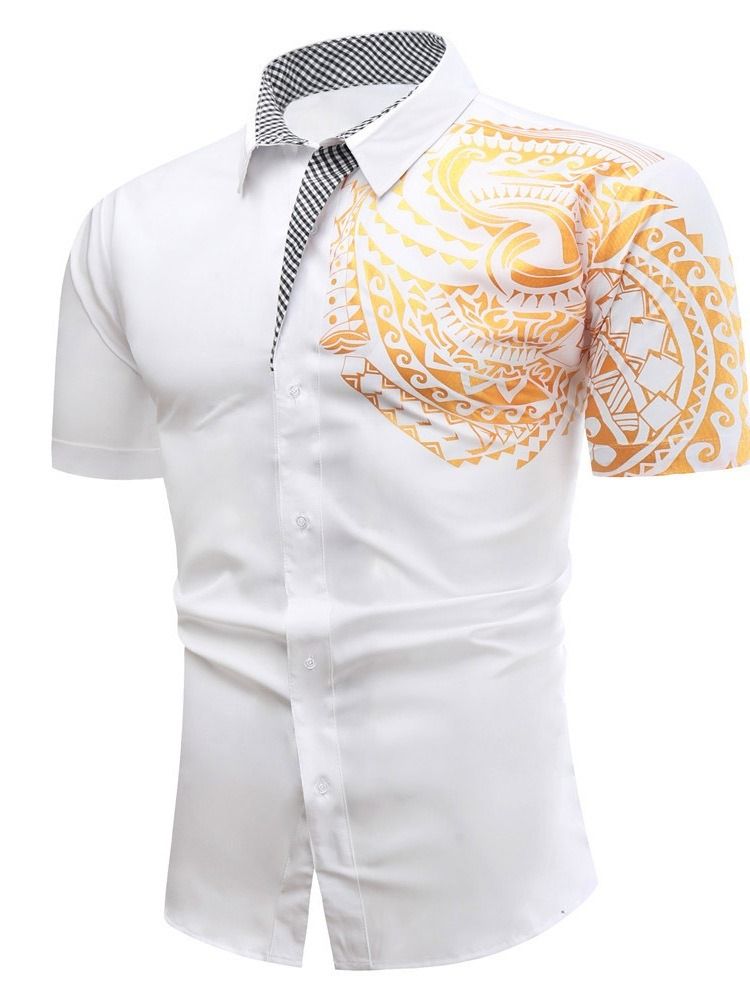 Ol Print Lapel Slim Shirt För Män