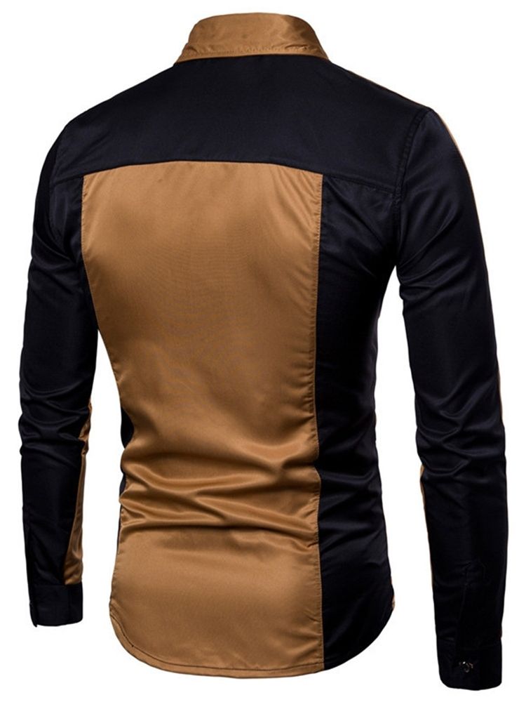 Patchwork Casual Lapel Slim Enkelknäppt Skjorta