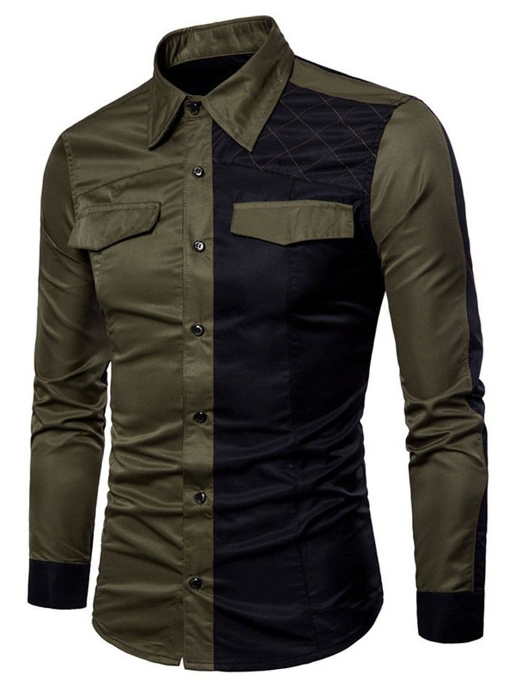 Patchwork Casual Lapel Slim Enkelknäppt Skjorta