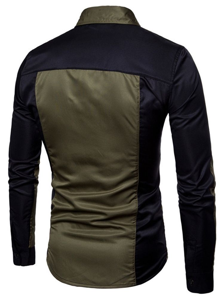 Patchwork Casual Lapel Slim Enkelknäppt Skjorta