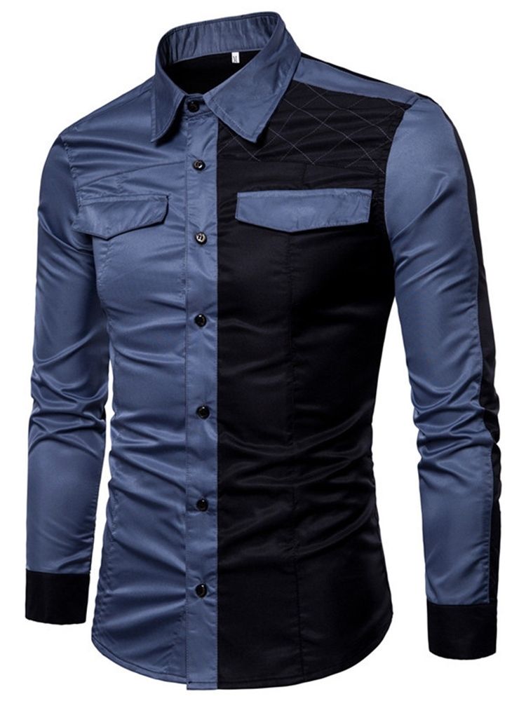 Patchwork Casual Lapel Slim Enkelknäppt Skjorta