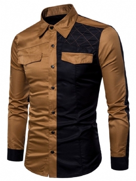 Patchwork Casual Lapel Slim Enkelknäppt Skjorta