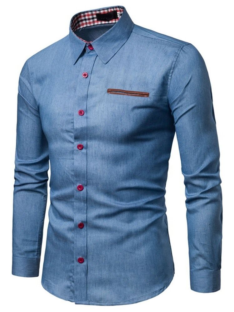 Patchwork Casual Lapel Slim Vårskjorta För Män