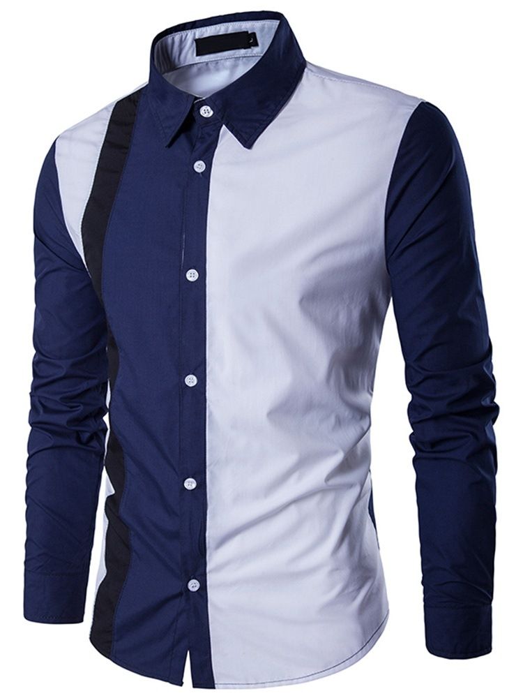 Patchwork Casual Lapel Spring Slim Shirt