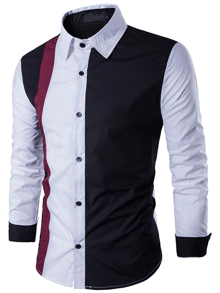 Patchwork Casual Lapel Spring Slim Shirt