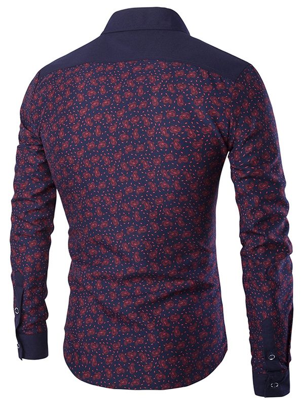 Patchwork Färgblocktryck Slim Herrskjorta