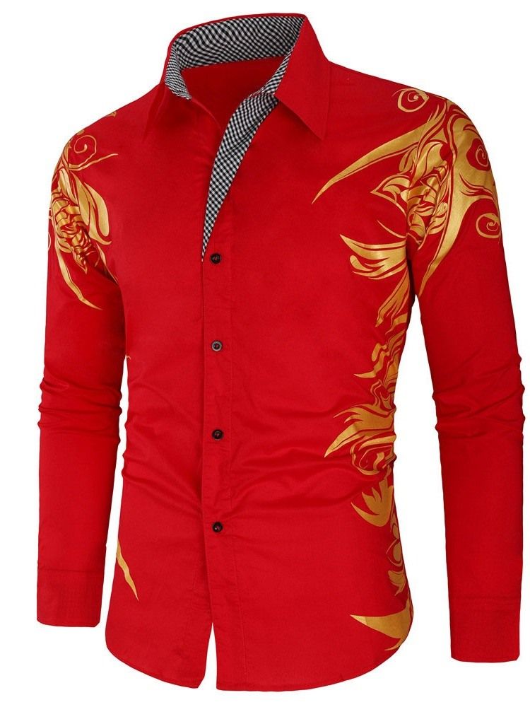 Patchwork Lapel Casual Sommar Enkelknäppt Herrskjorta