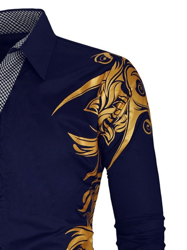 Patchwork Lapel Casual Sommar Enkelknäppt Herrskjorta